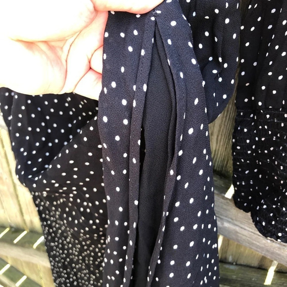 REFORMATION LONG SLEEVE OFF SHOULDER POLKA DOT MIDI DRESS - Picture 5 of 6
